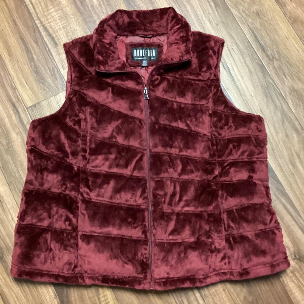 BraeFair Burgundy Velvet Puffer Vest Full Zip Stand Pockets Women Plus Size 2X